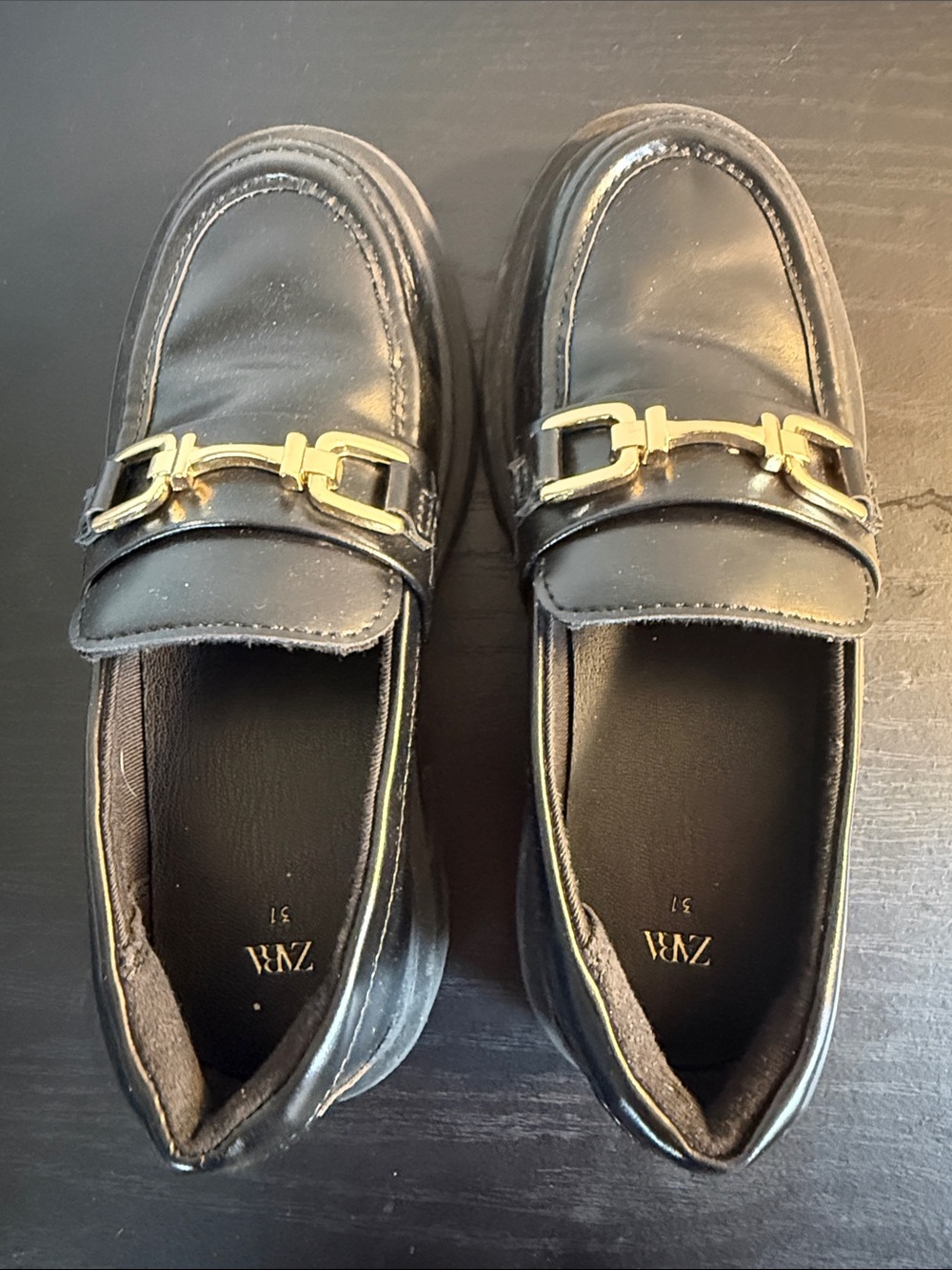 Zara kids Black Loafers with Gold Buckle Detail